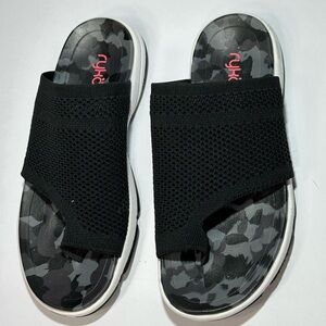 Black Slide Sandals with Camouflage Insole